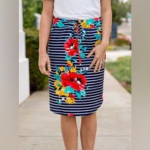 Tickled Teal Stripes & Flower Skirt Size Large